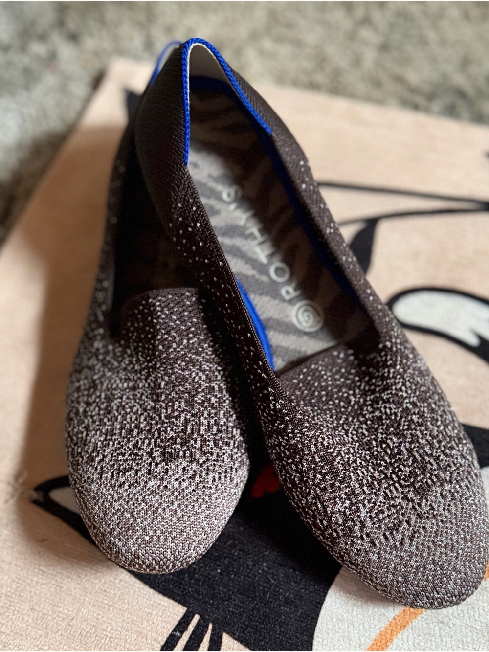 Rothy's Brown Knit Slip-On Flats with Blue Trim